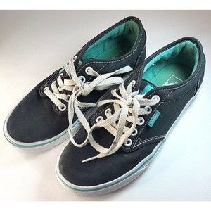 Vans Shoes Womens 7.5 Black Mint Green Accent Lace Up Skater Sneakers